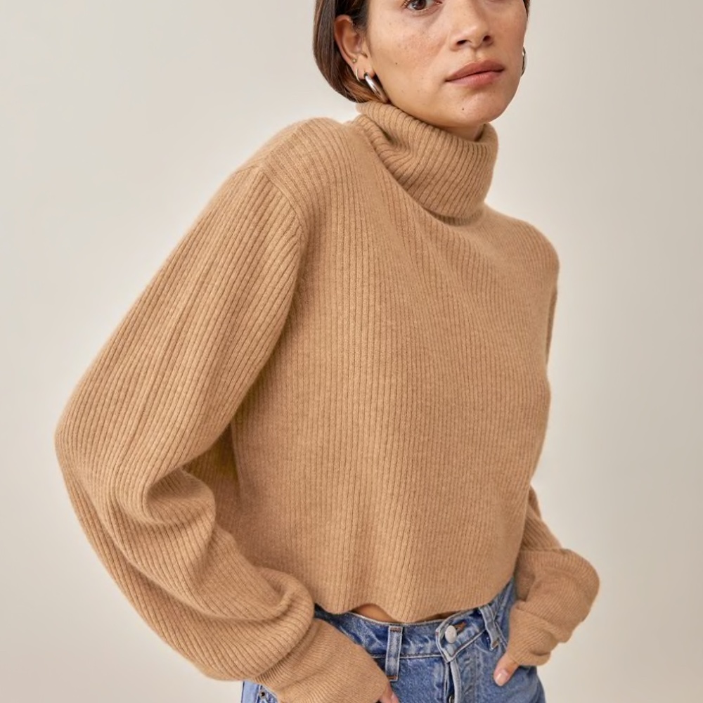 Reformation: Luisa Cropped Cashmere Sweater (S, CAMEL)